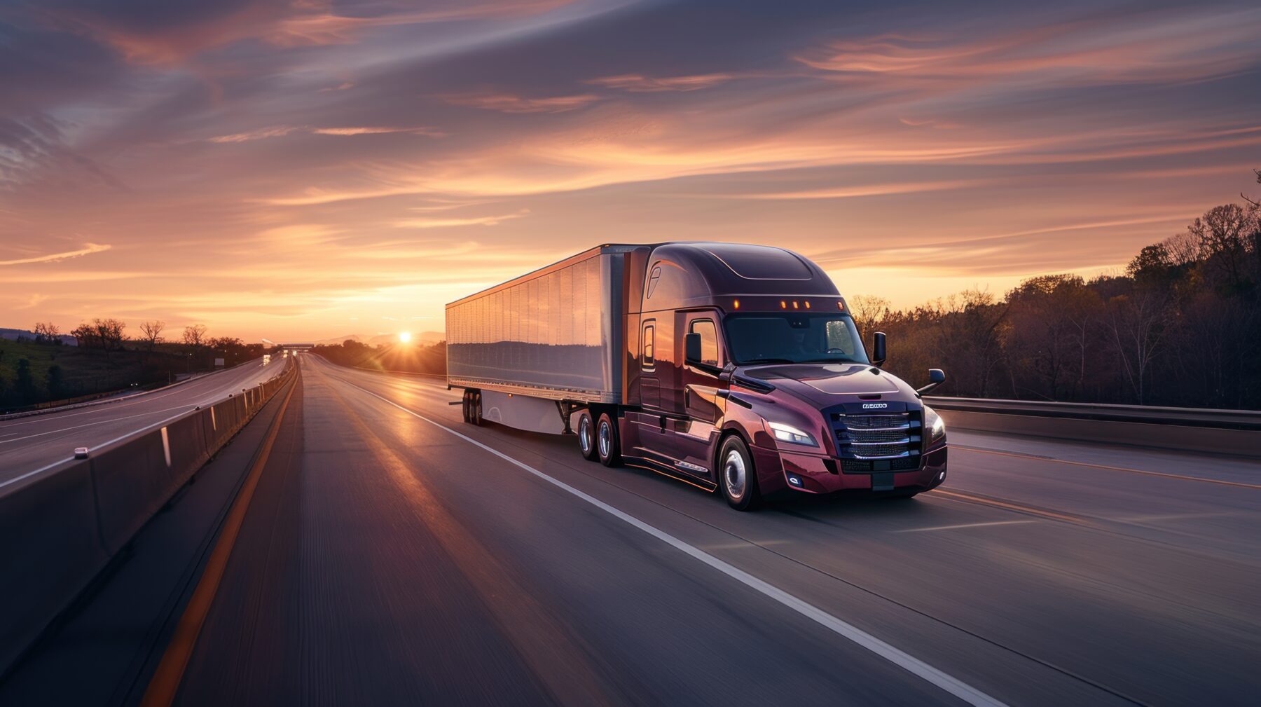 Line-haul trucks on the highway carrying freight across North America