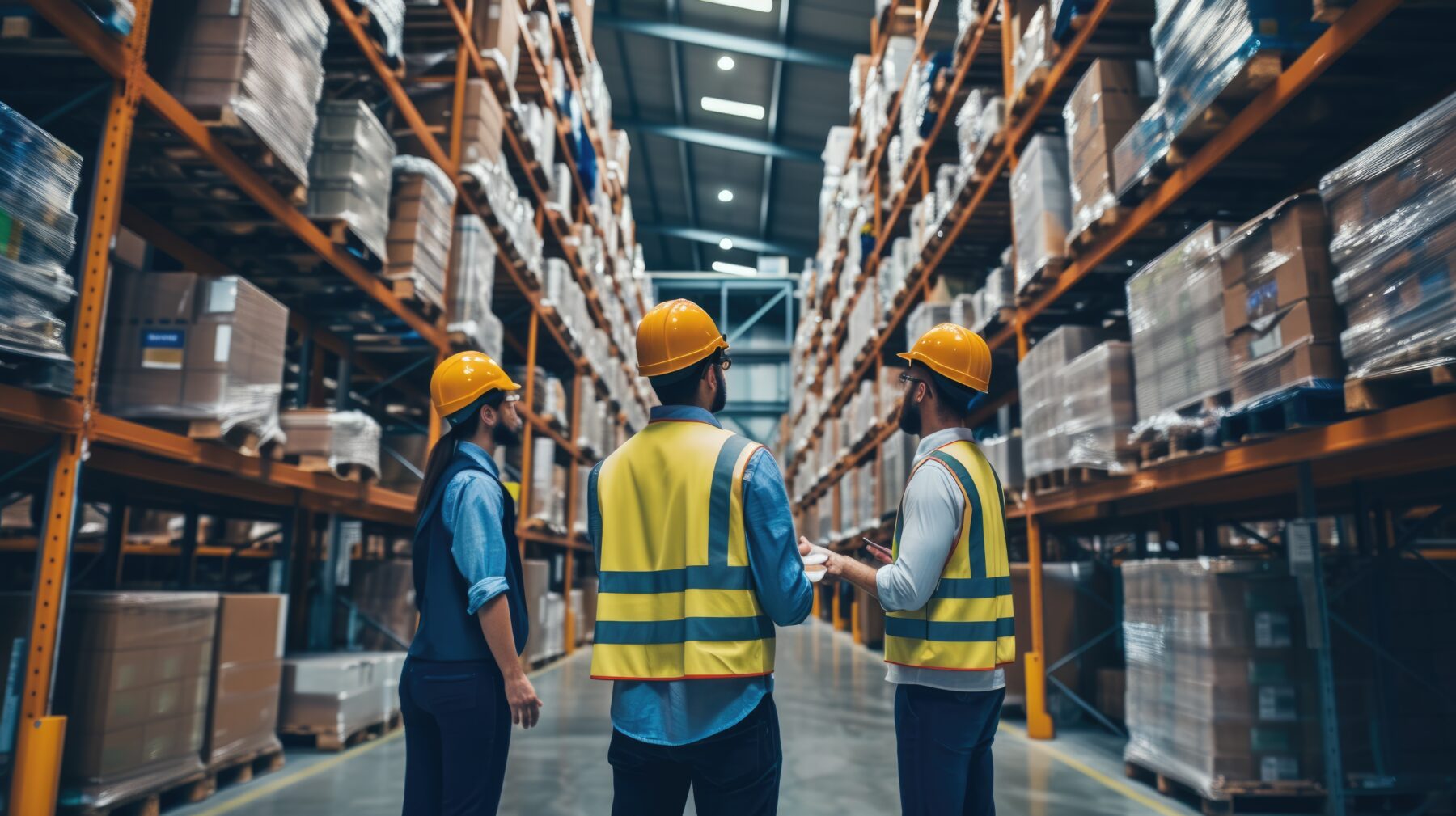 Pallet racking stacked with cartons inside an Apex warehouse